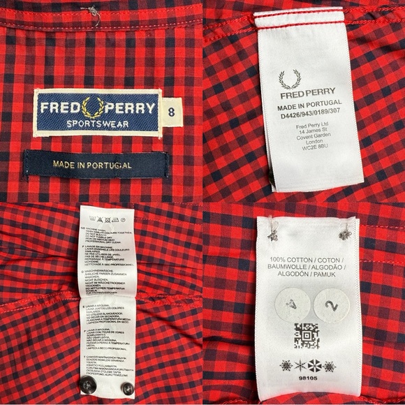 Fred Perry Red Gingham Plaid Short Sleeve Collar Mini Reissue Shirt Dress UK 8 - Picture 12 of 14